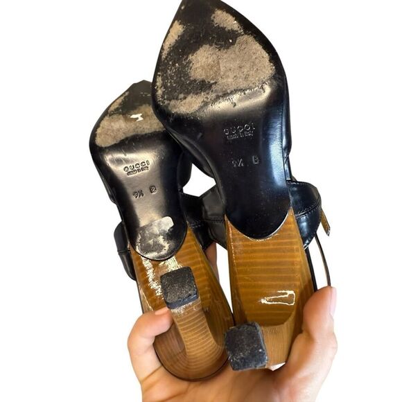 VTG Gucci Scarpa Aperta Pelle Ankle Strap Pumps Size 39.5/9.5 3.5" heel - Picture 10 of 13
